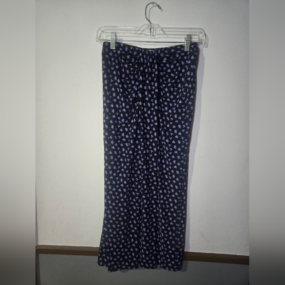 Cabi Floral Navy and Purple Floral Mesh Draped Pull On Midi Skirt Women's XS